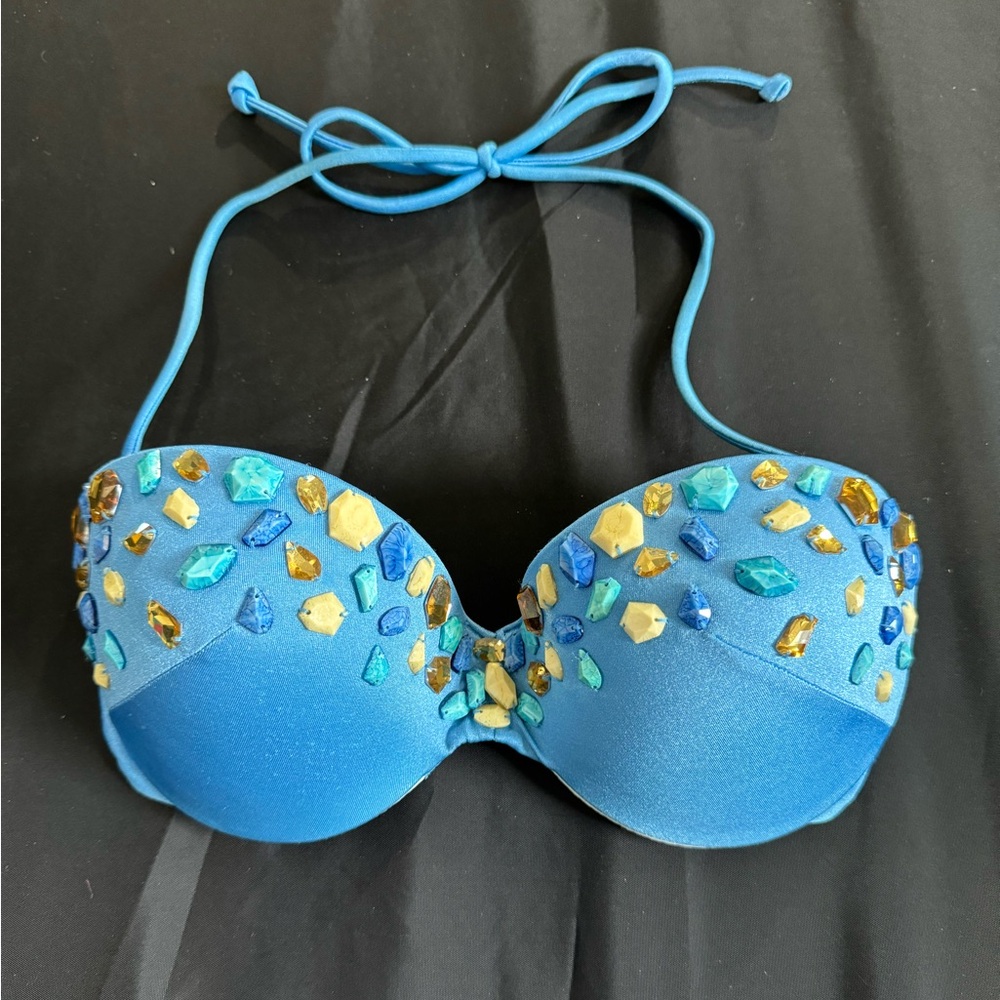 Victoria’s Secret Swim bikini top 34B blue with jewels